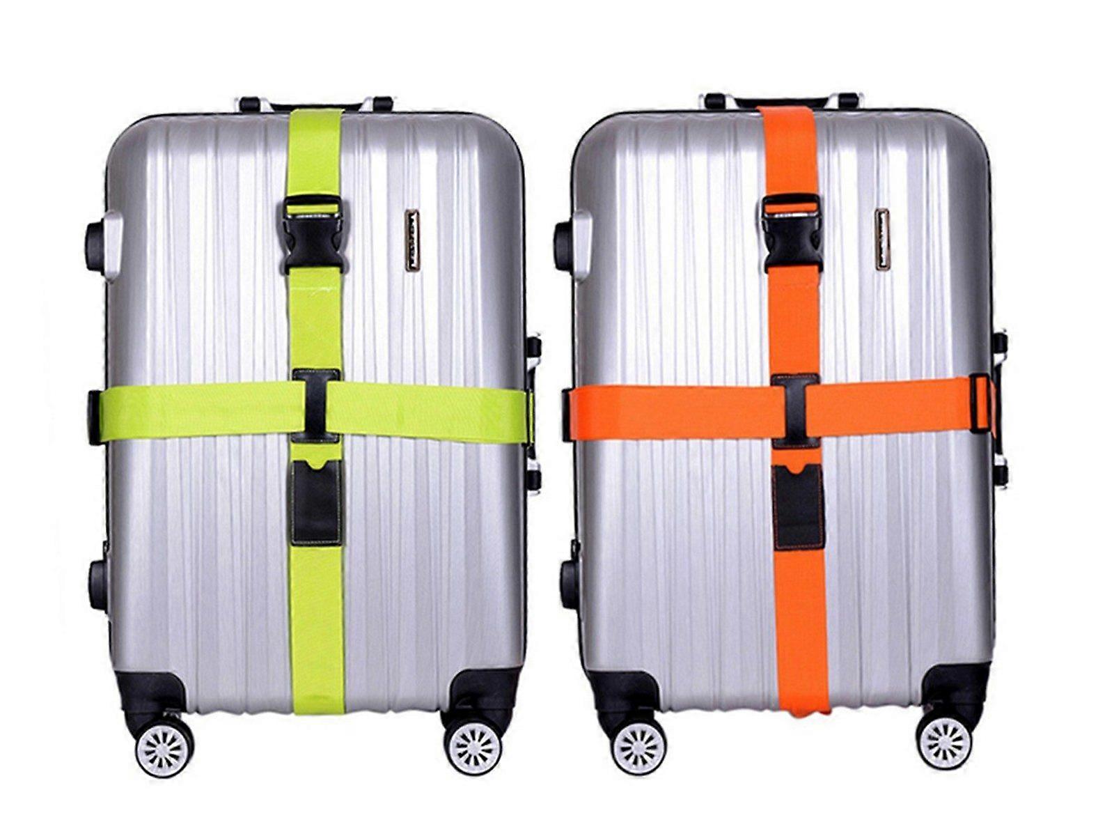 2Pcs Cross Luggage Strap Suitcase Strap Adjustable Suitcase Belt - Green+Orange