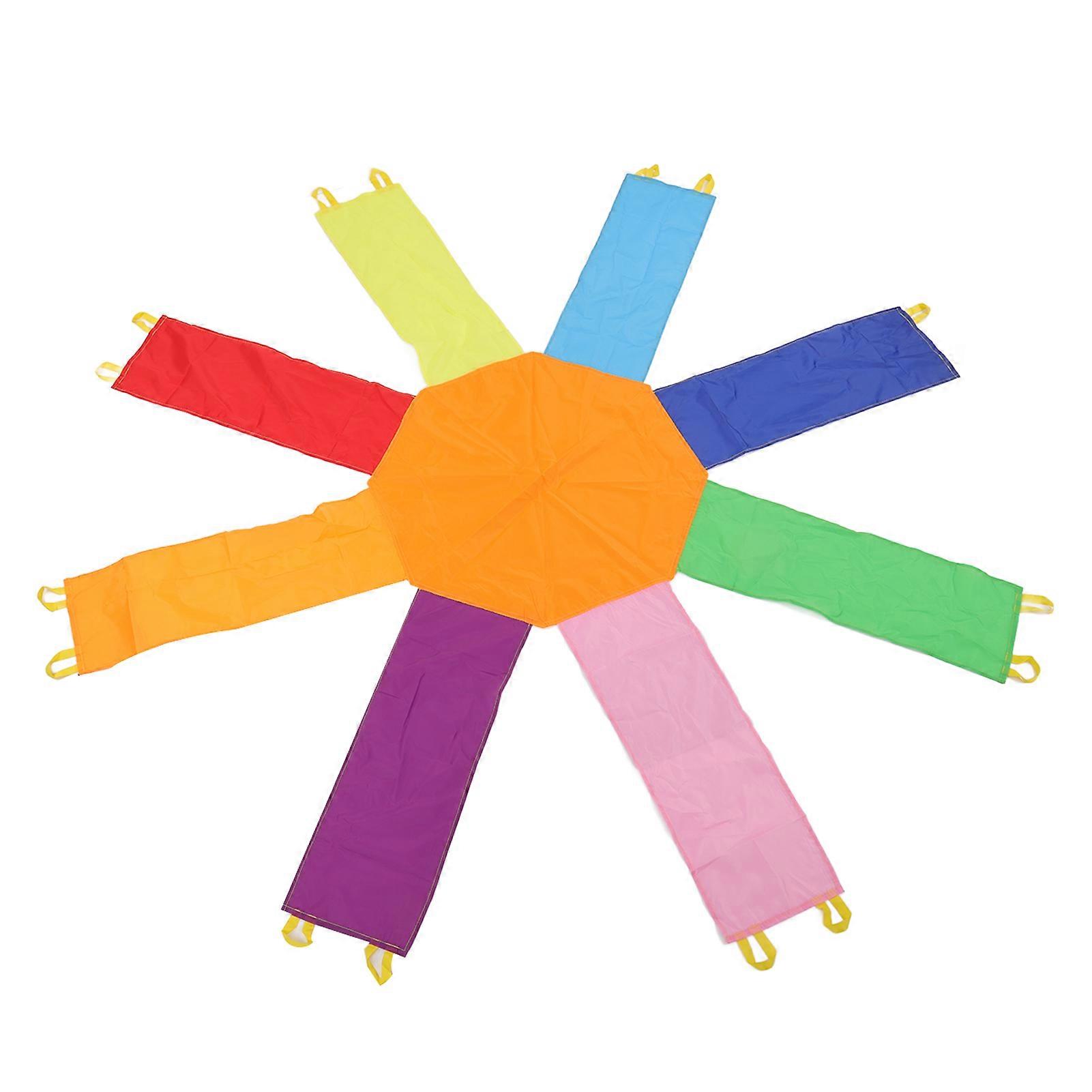 Octagonal Fun Game Umbrella Early Education Interactive Kindergarten Sense Training Rainbow Umbrella with 16 Handles 3.6m/11.8ft
