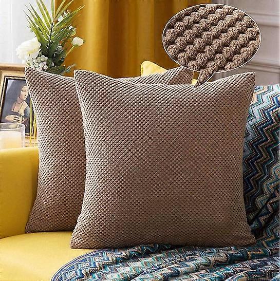 2pcs Corduroy Granule Throw Pillow Covers Soft Pellets Solid Decorative Square Cushion Case for Sofa
