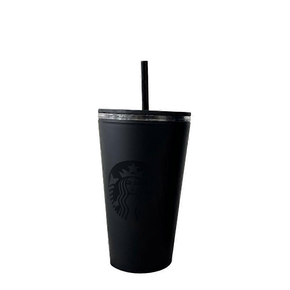 Double Layer Matte Black Coffee Cup Frosted Straw Cup 24oz/16oz