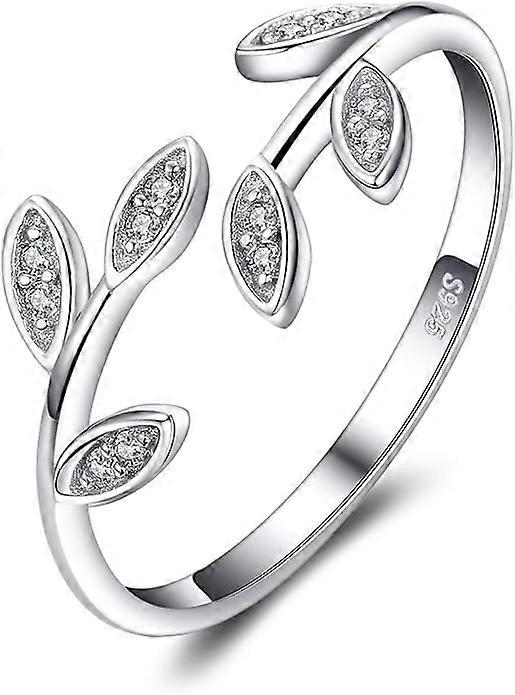 Olive Leaf Adjustable Stacking Ring Women's Cubic Zirconia Silver Ring Women's Open Ring