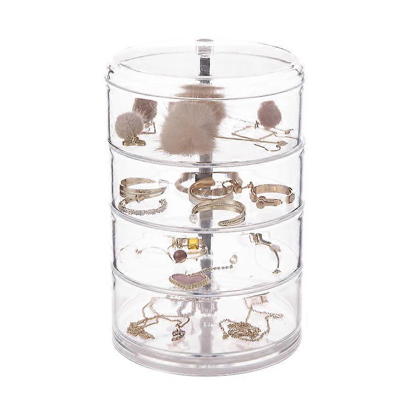 Multi-layer transparent rotating jewelry box, necklace dust-proof storage box, four-layer round box