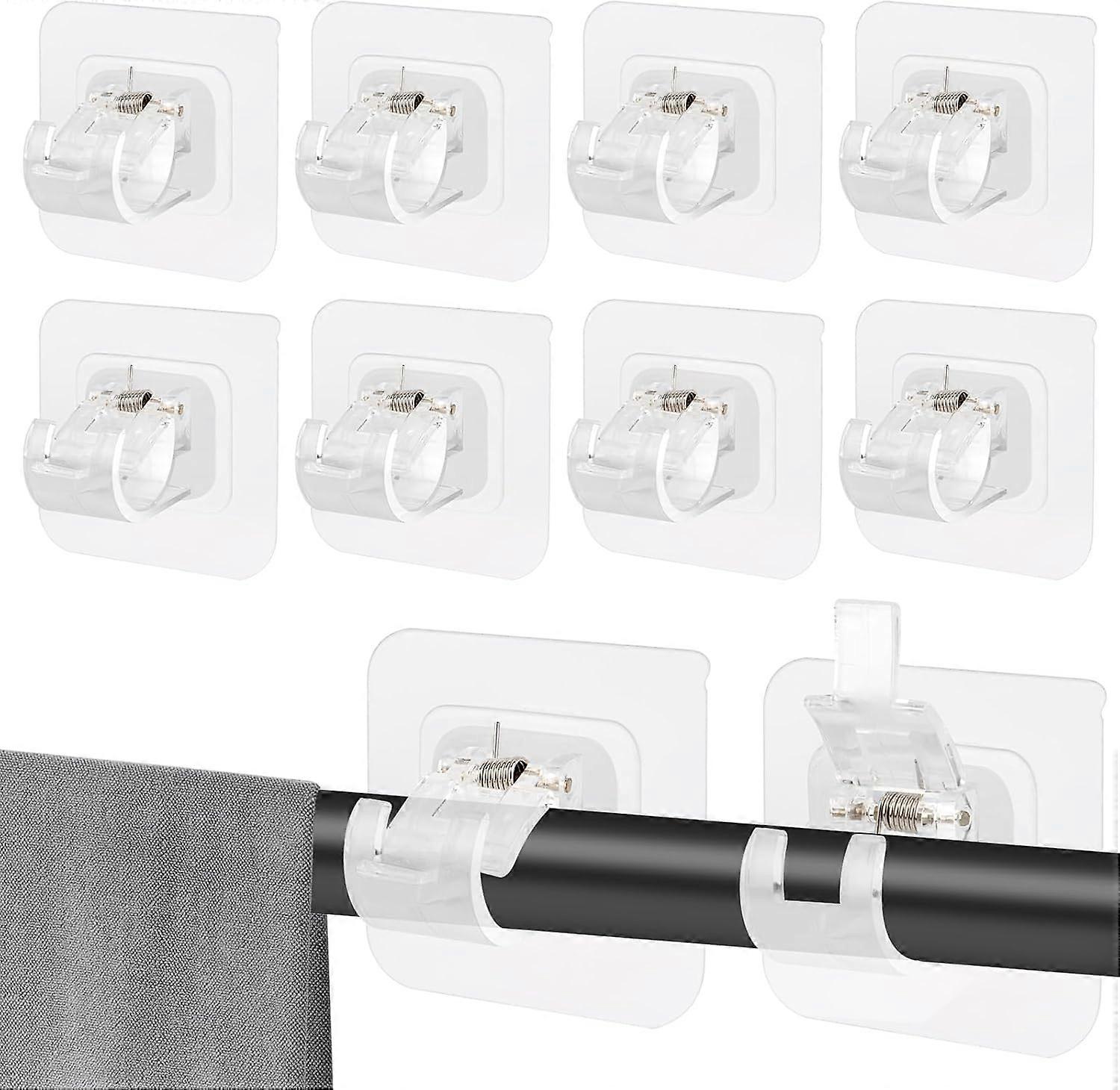 10 Pieces No Drill Curtain Rod Brackets, Transparent Self Adhesive Curtain Rod Brackets, Improved Curtain Bracket, No Drilling Bracket Hooks for Home