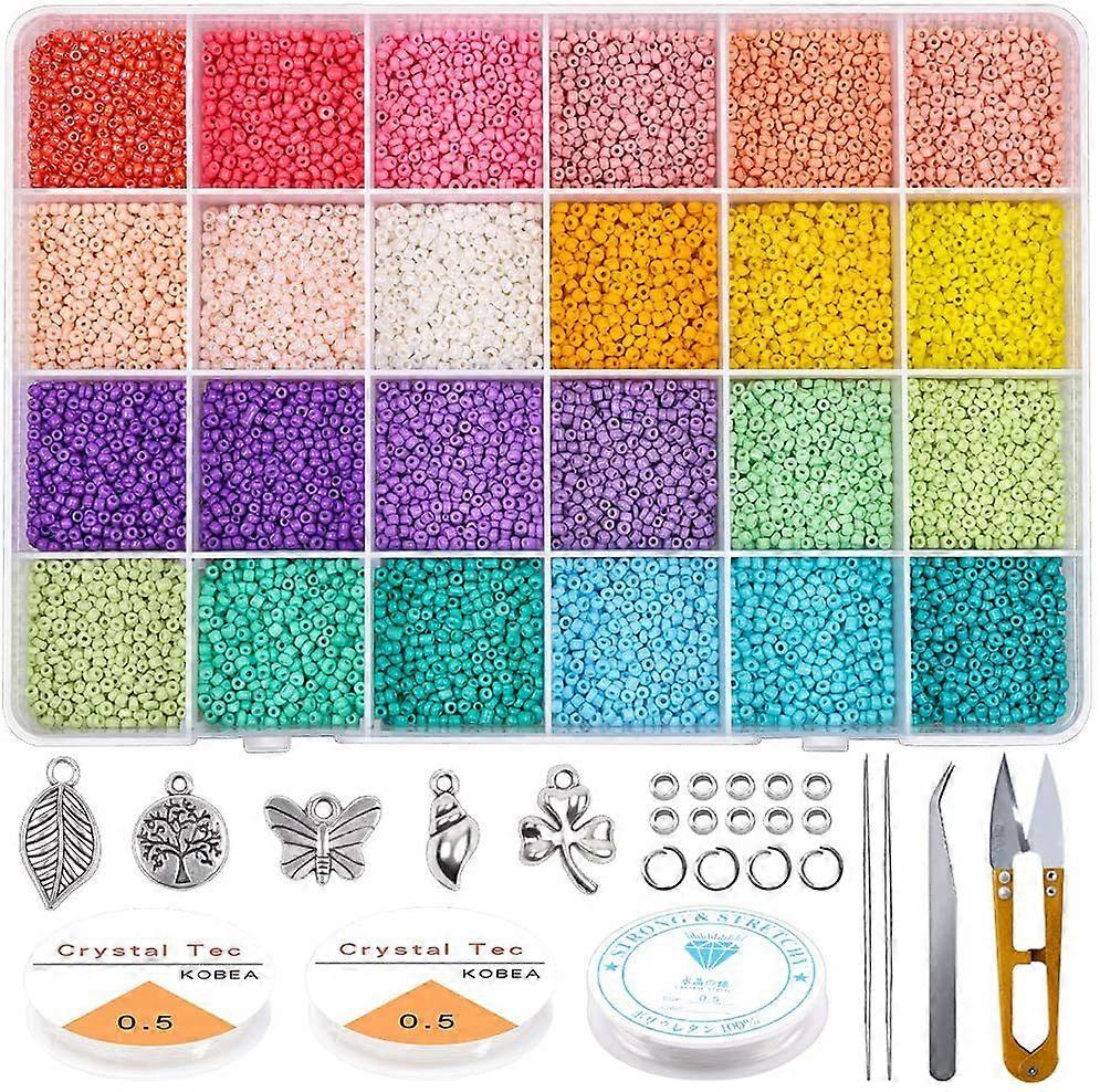 18000pcs 2 mm ブレスレット ガラス シード ビーズ 24 色小さなビーズ、クラフト ビーズ キット ストレージ ボックス付き