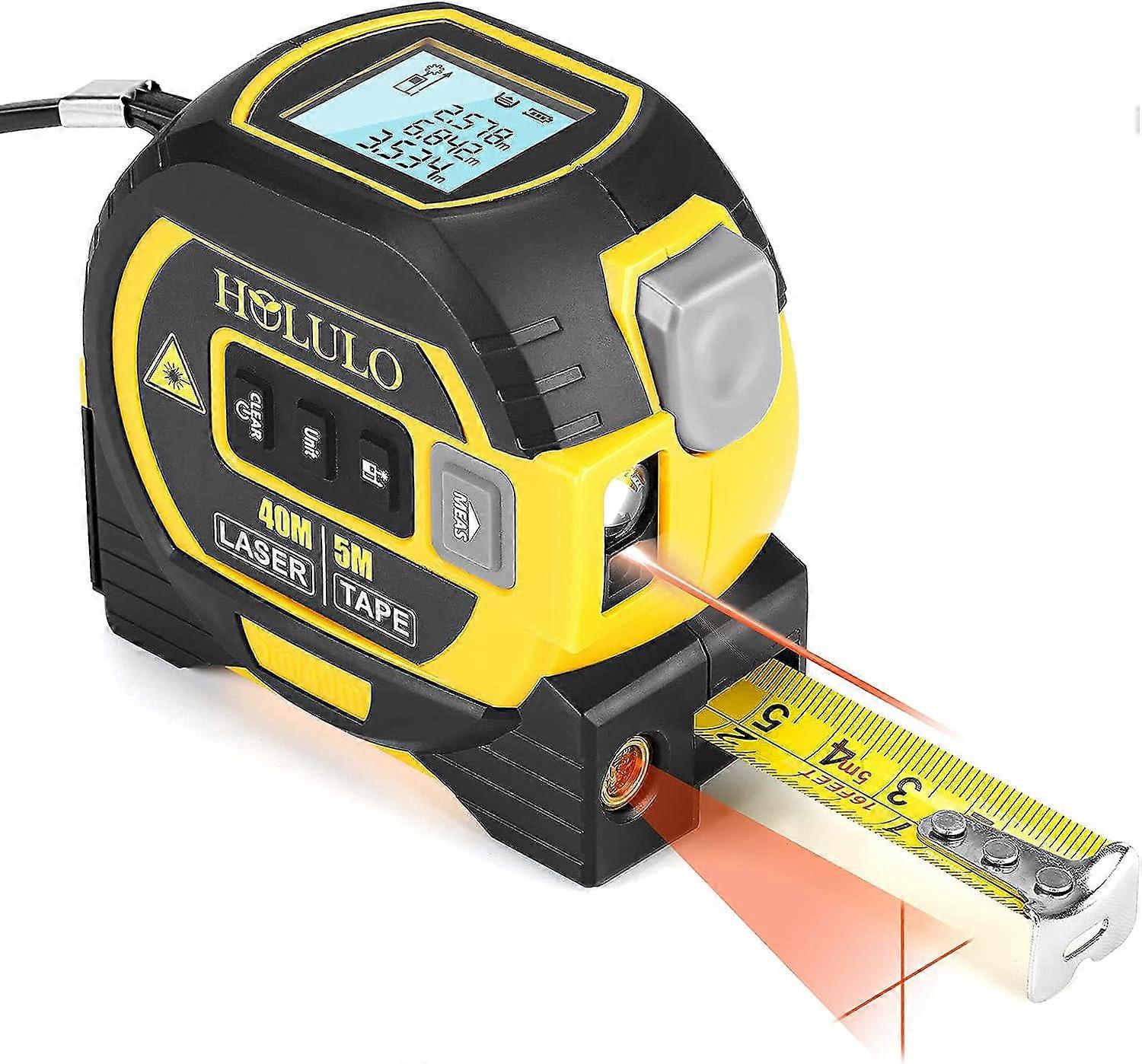 Laser Tape Measure, 3 in 1 Digital Laser Distance Meters with LCD Display, 40M Laser Measure, 5M Tape Measure, Vertical Cross Line, Measuring Area/Vol
