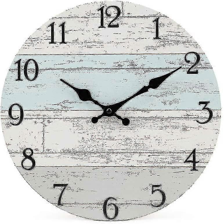 Decorative Round Wooden Wall Clock Rustic Arabic Numerals Pattern -25 Cm-blue