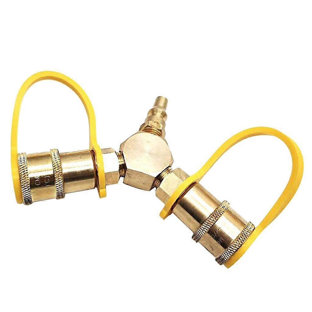 Solid Brass 1/4 inch Propane Y Splitter Quick Connect Adapter Fitting Connector