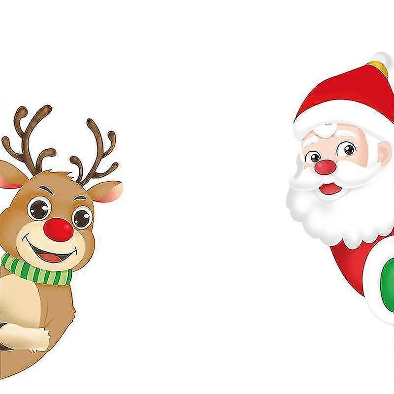 2 adet Noel Pencere Çıkartmaları, Noel Baba Ve Rudolph Pencere Yapışmaları Noel Pencere Dekorasyonu İçin Kar Tanesi Çıkartması
