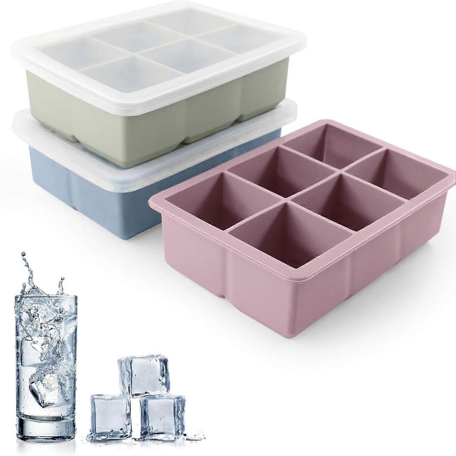 Silicone Ice Cube Trays 3 Pack - Large Size Silicone Ice Cube Molds with Leak Proof Removable Lid Square Ice Cube Tray And BPA Free for Cocktail,Whisk