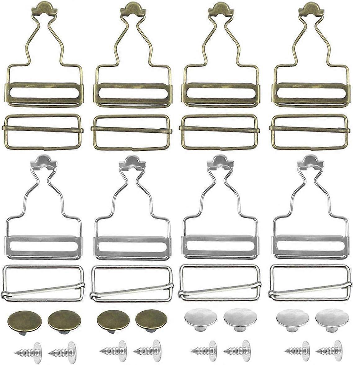 8 sett metallbøylespenner Dungaree spenner med rektangelglidebryterfester for suspender, stropper, fangehull, håndvesker