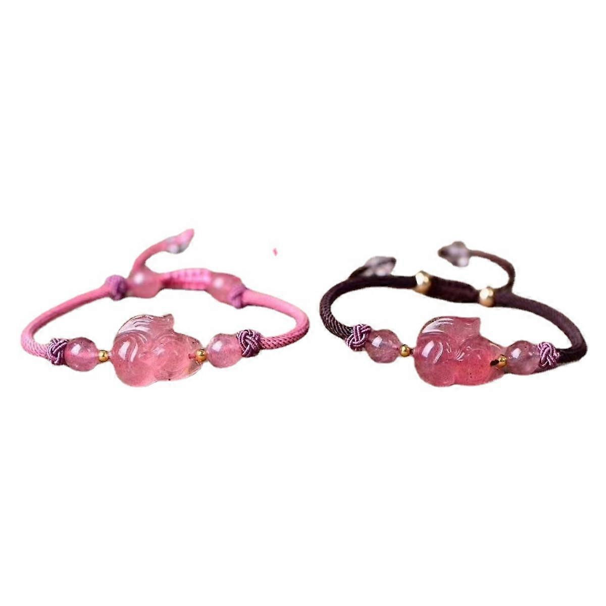 2pcs Crystal Slider Bracelets Strawberry Fox Braided Bangles Adjustable for Lady