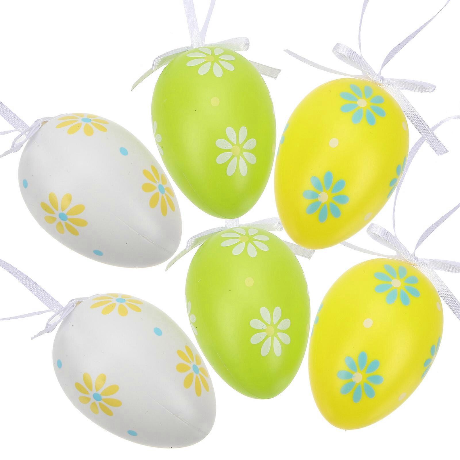 6pcs Easter Decorations Hanging Easter Egg Ornaments Plastic Hanging Eggs Easter Party Supplies
