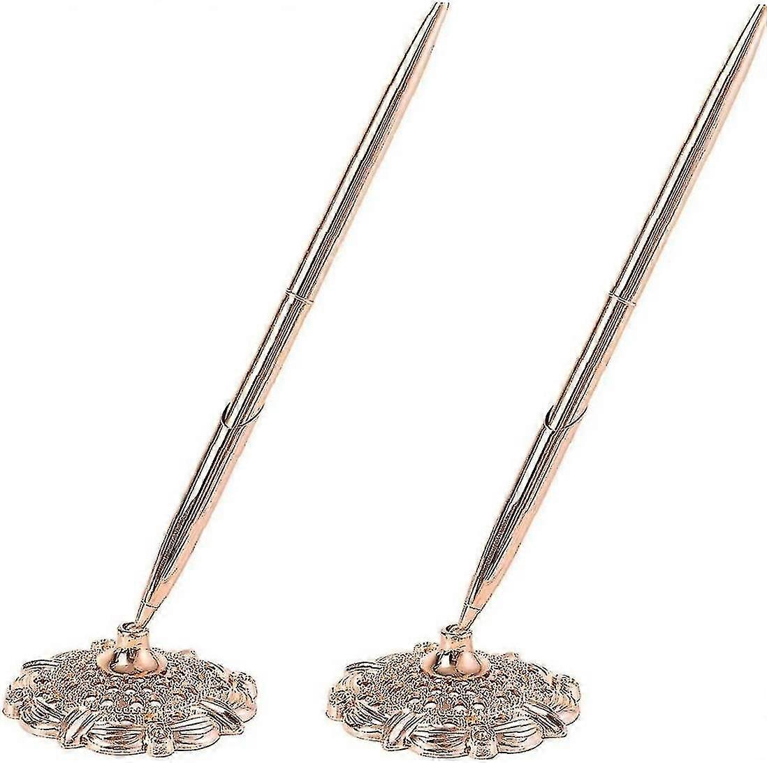 استقبال القلم الزفاف الخطوبة استقبال الضيف القلم توقيع القلم القلم مع جوفاء جولة قاعدة الوقوف (ارتفع Gold2pcs)