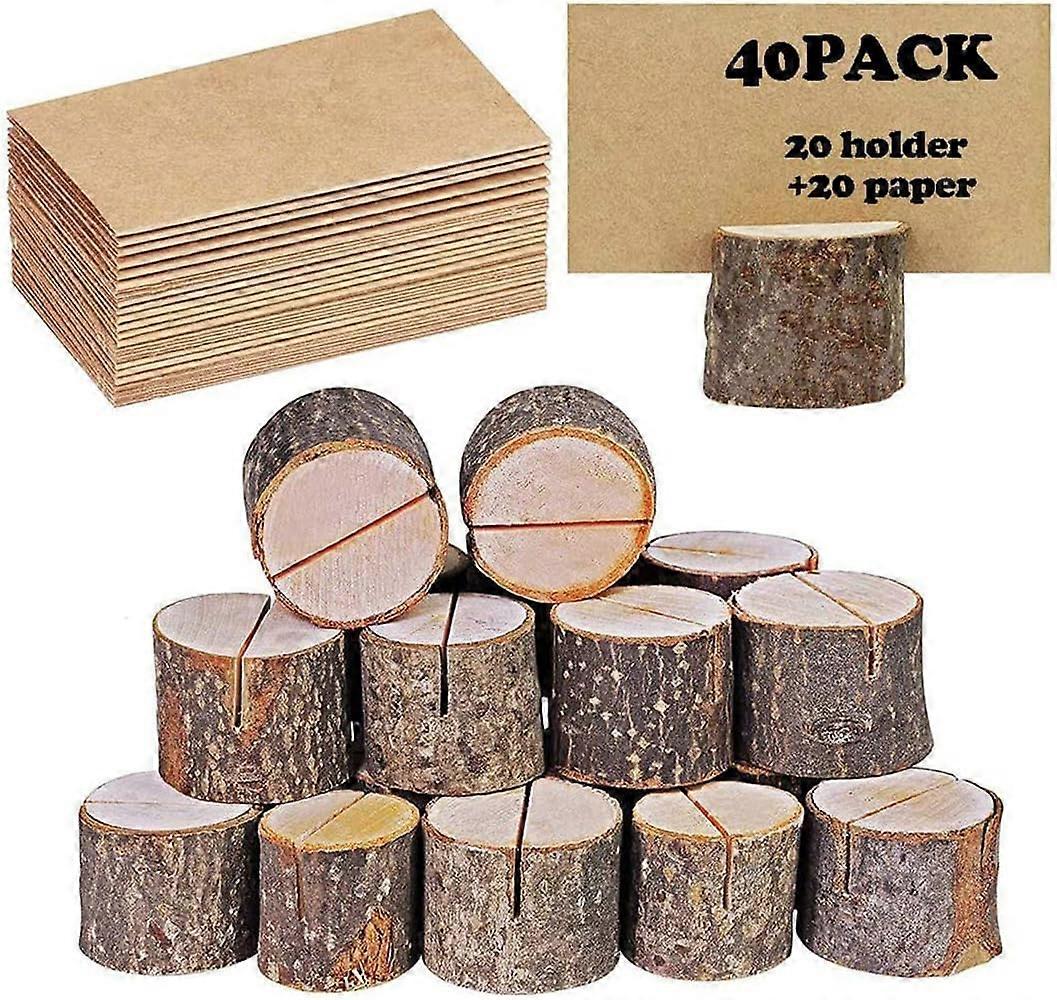 Rustic Real Wood Table Card Holders with Wooden Bark Number Card Holders for Wedding Party (40pcs) 20 Holders+20 Kraft Papers