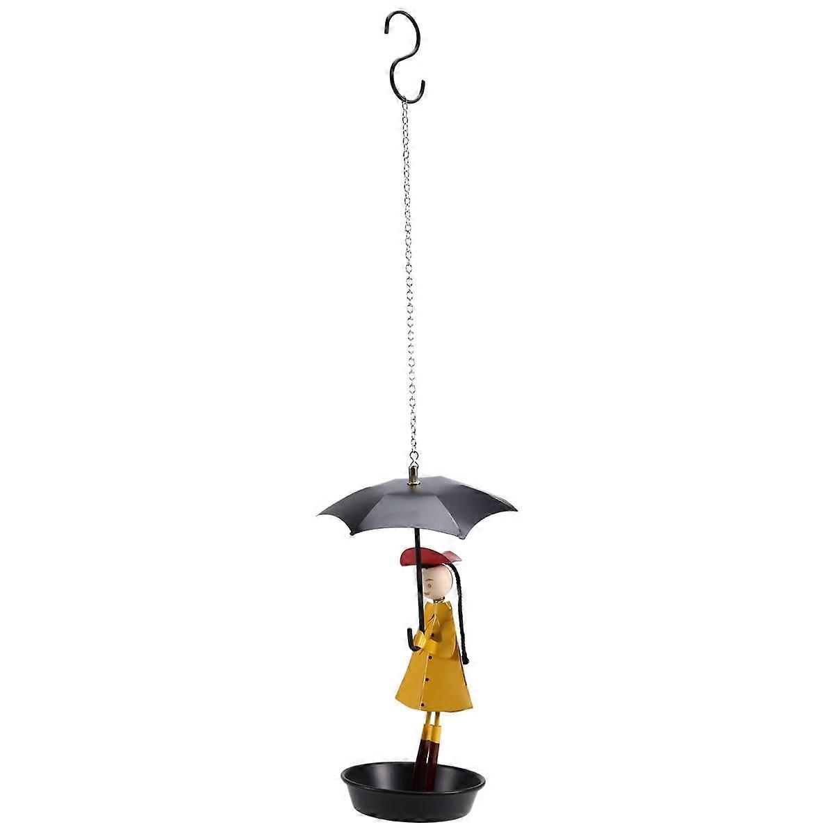 Bird Bath Hanging Bird Feeding Girl with Umbrella Tray Patio Garden Decoration Outdoor Gardening Ou