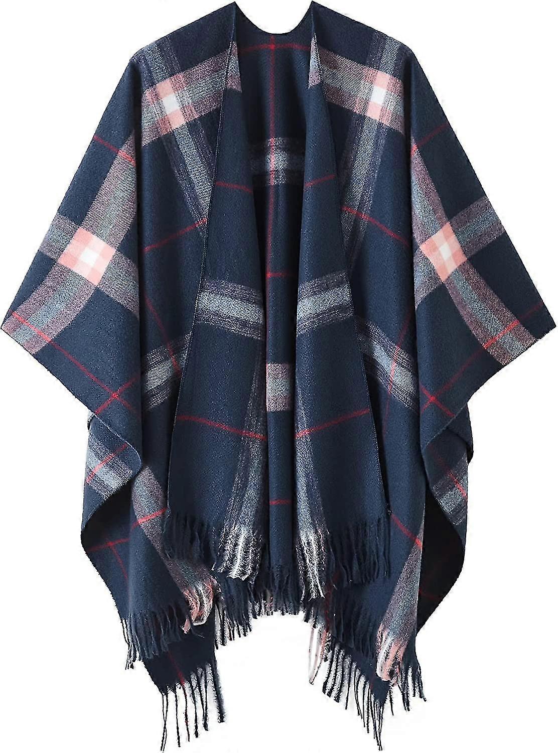 Damer tryckta Poncho Cape Reversible Oversized Shawl Wrap Open Front Cardigans