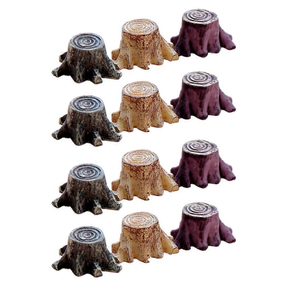 12Pcs Artificial Mini Root Stump Resin Tree Stump Decoration (Random Color)