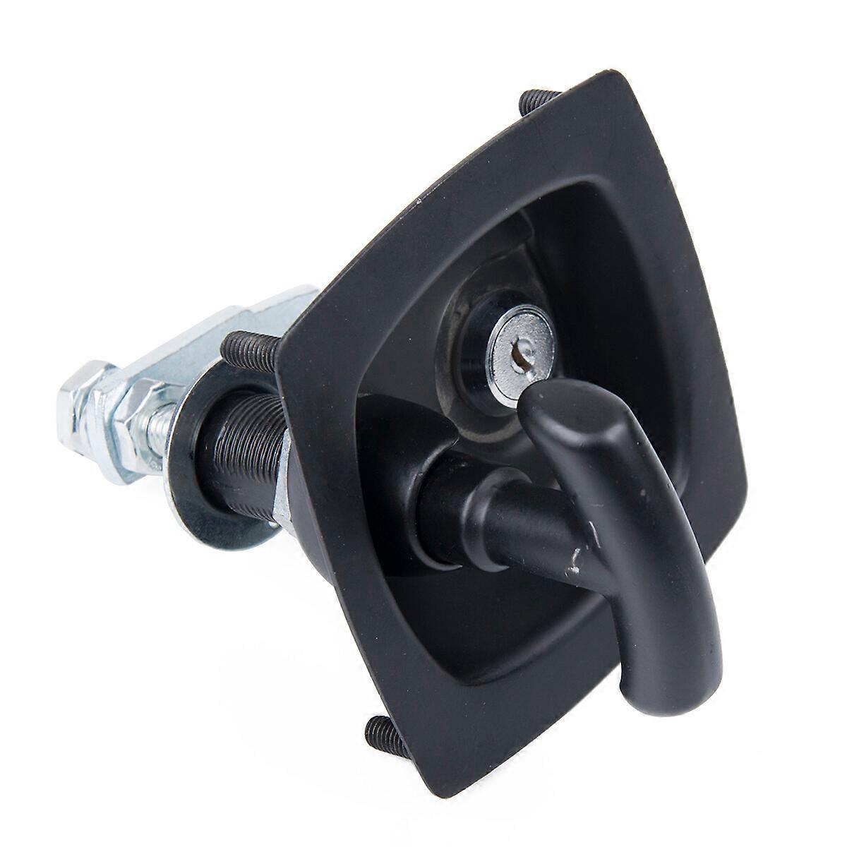 Foldable T Shape Handle Lock Flush Mount Tool Box Trailer Caravan Truck Toolbox(Black+Silver)