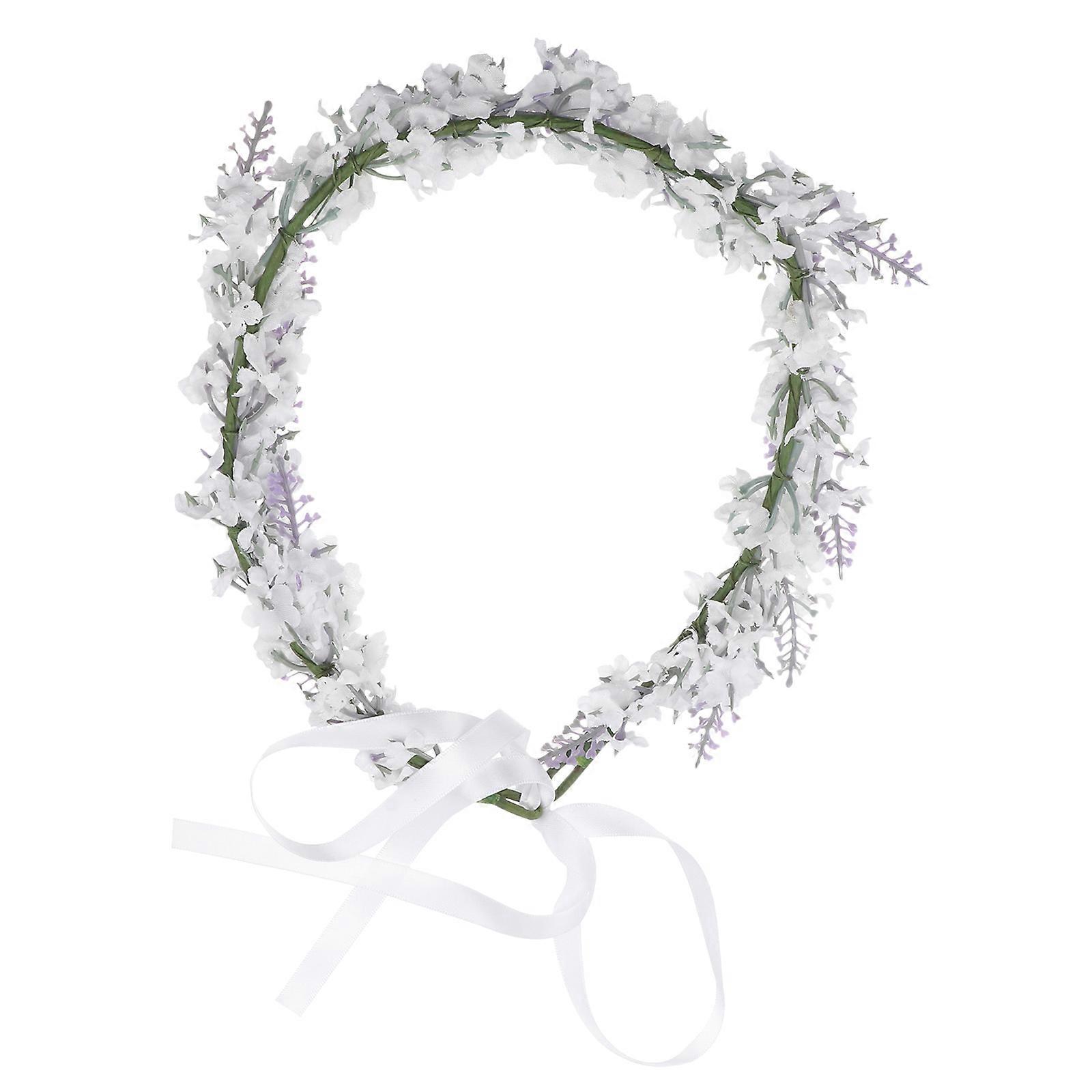 Flower Headband Simulation Lavender Flower Garland Clothes Accessory for Beach Vacation(White)