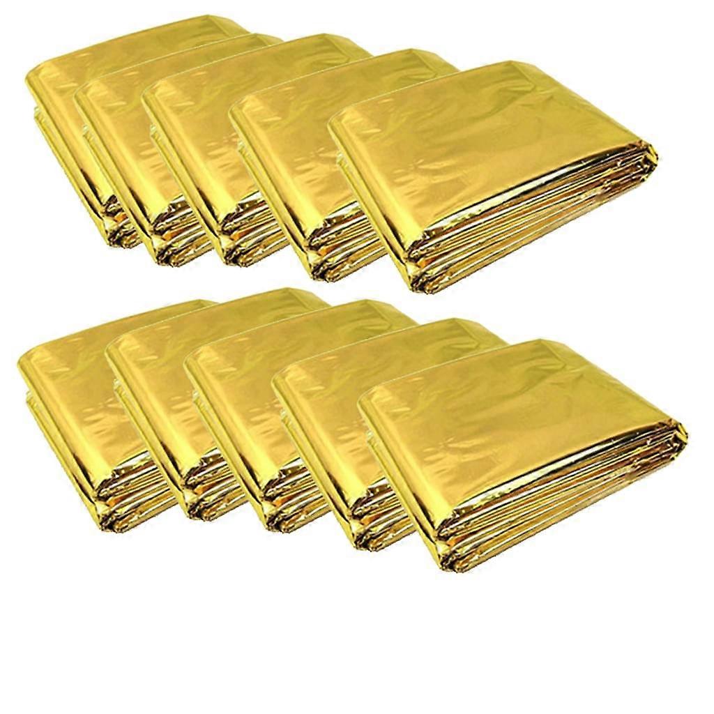 10 قطع بطانية طوارئ قابلة للطي ، بطانيات طوارئ لمعدات ومعدات البقاء على قيد الحياة ، 210 × 160 سم فضي + ذهبي