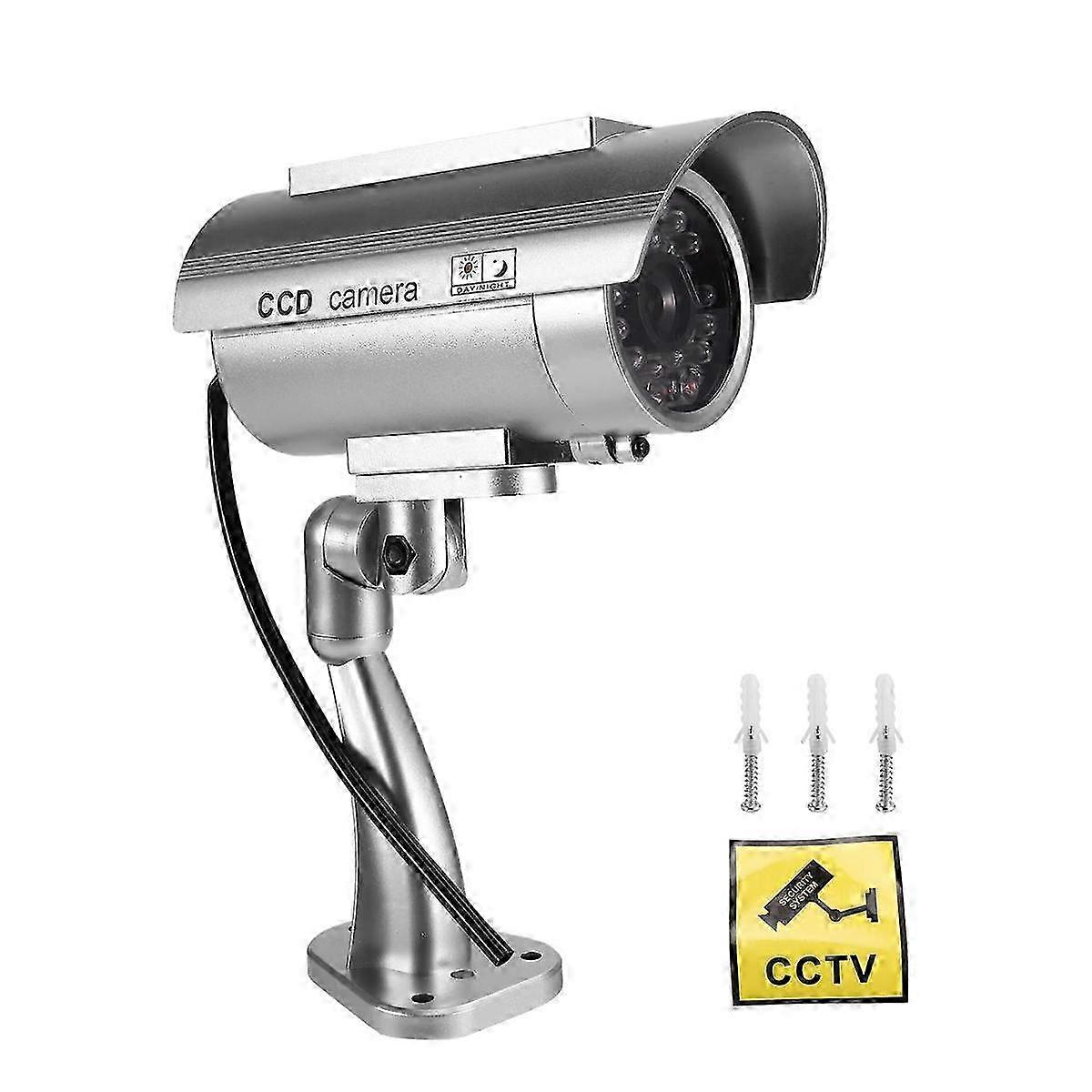 Simulation Solar Camera Outdoor Surveillance Simulation Fake Camera Dummy Cam With Led Light Silver