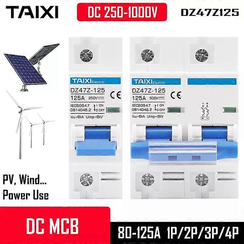 DC 1000V/500V 125A MCB Solar Energy PV Circuit Breaker 1P 2P 4 Poles 80 Amp 100A Current Main Witch Battery Protector DZ47Z-125