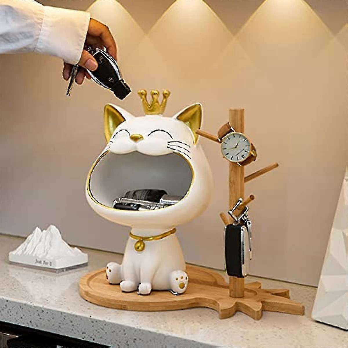 Jewellery Piece Cat Figures Storage Box, Large Statue Desk Small Items Container Organiser Sculpture