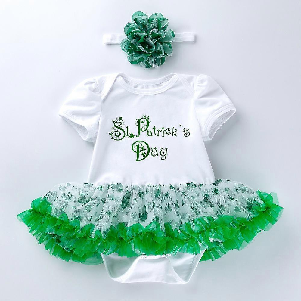 Baby short-sleeved cartoon print harness mesh puffy skirt set