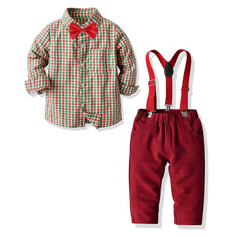 Christmas costume Boys Clothing Sets Kids Party Suits Plaids Shirt + Suspender Pants Tuxedo
