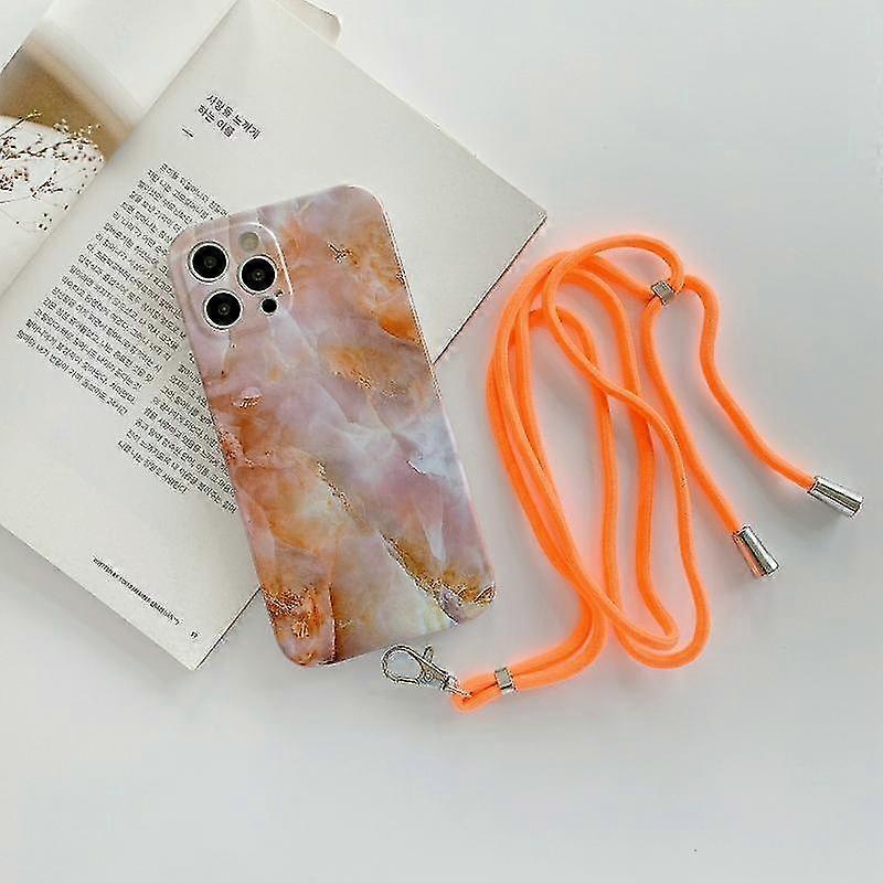 For Iphone 11 Pro Agate Marble Pattern Protective Case With Lanyard (orange)