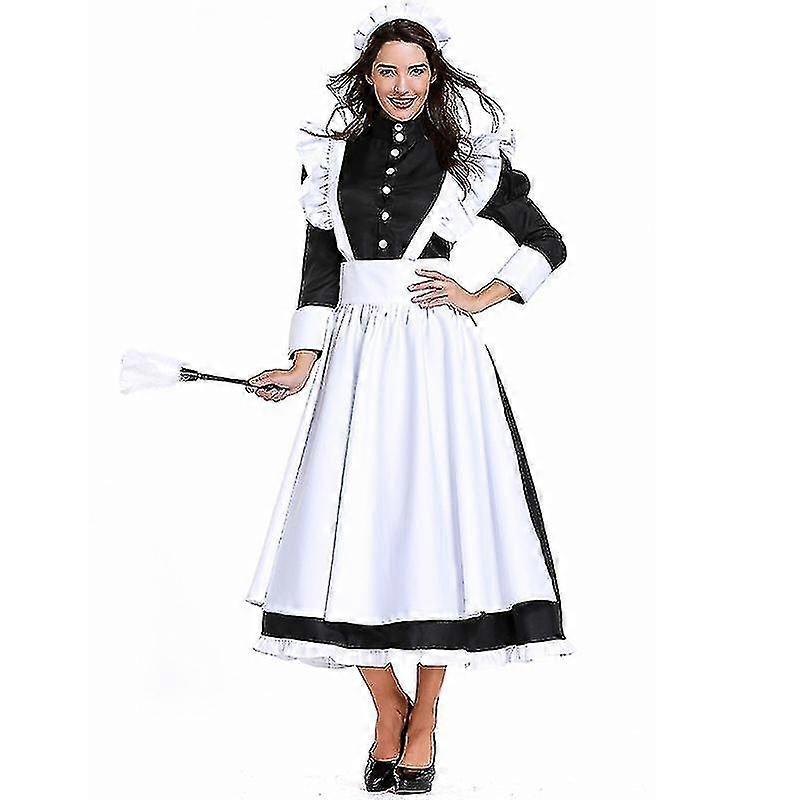 סרט בסגנון בריטי דמות עוזרת בית תחפושת עוזרת בית תחפושת משרתת צרפתית תחפושת המשרתת הגרמנית שחור לבן שמלה ארוכה יוניסקס באיכות גבוהה