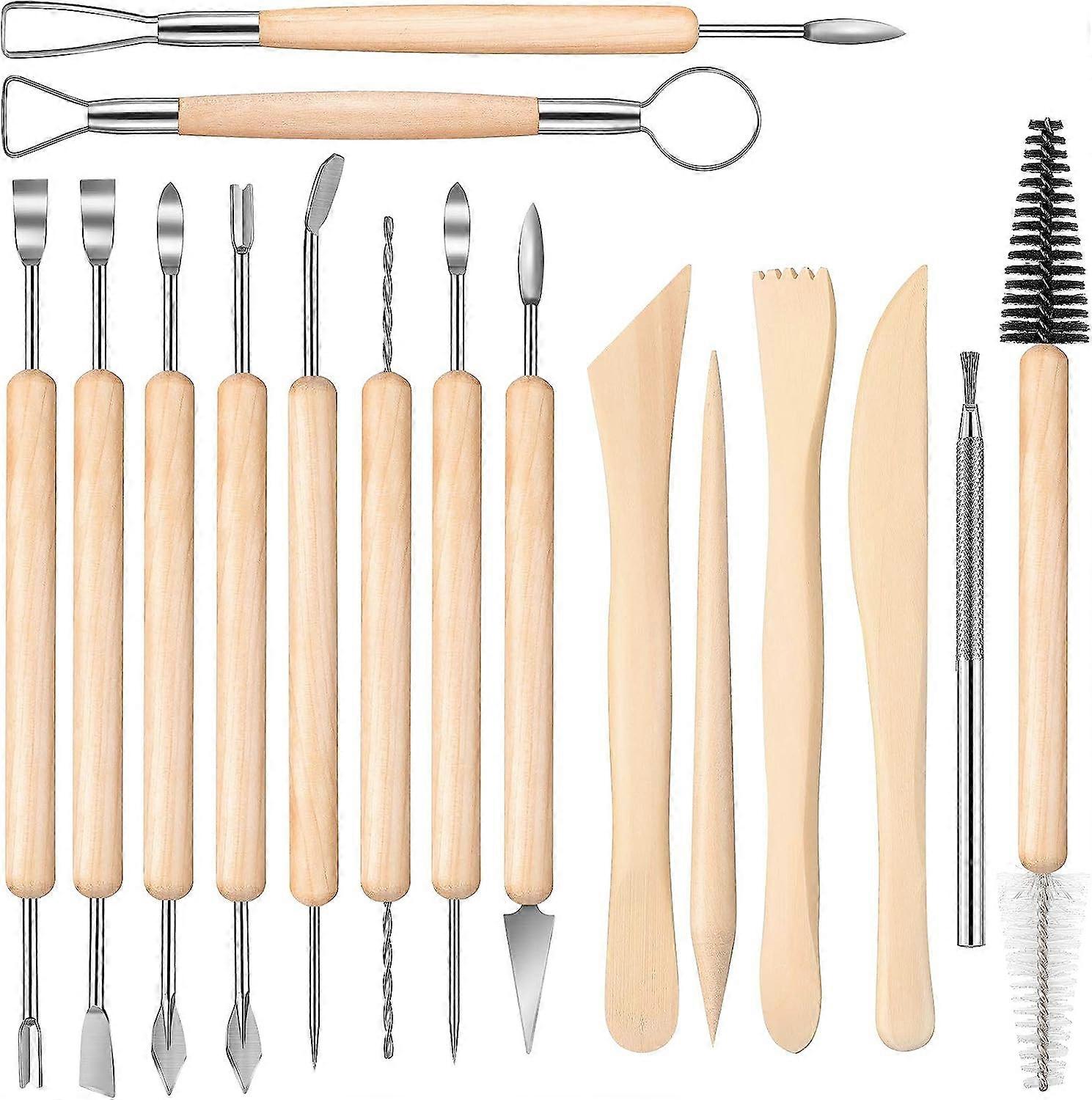 New,suitable 16 pieces  of  wooden handle clay pottery carving tools polymer clay carving tool set DIY wooden handl