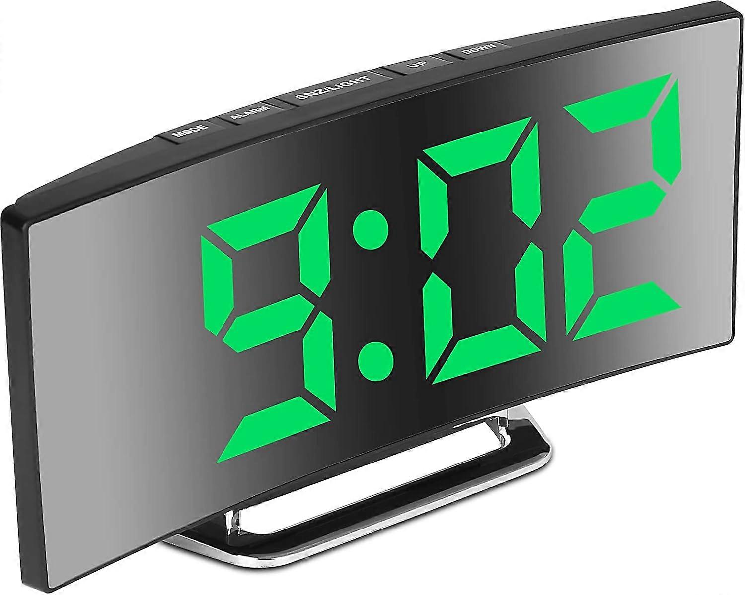Digital Alarm Clock for Bedrooms, Bedside Clock with Modern Curved Design for Heavy Sleeper, 2 Brightness, 12/24H, Snooze