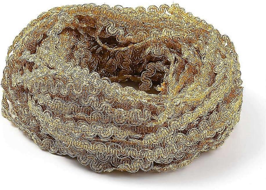 55 Yards 3/8 Inch Gold Braid Trim Wave Lace Ribbon Metallic Gimp Rick Rack Woven Braided Polyester Scroll Decorative Edge Ribbon for Garment Christmas