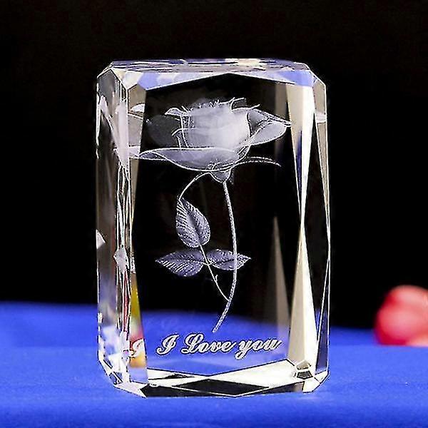 3d Laser Crystal Rose Flower Engrave I Love You Keepsake Paperweight Ornaments For Anniversary Wedding 5*5*8cm