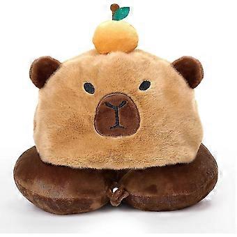Capybara U-Shaped Travel Pillow with Hood,Neck Headrest...