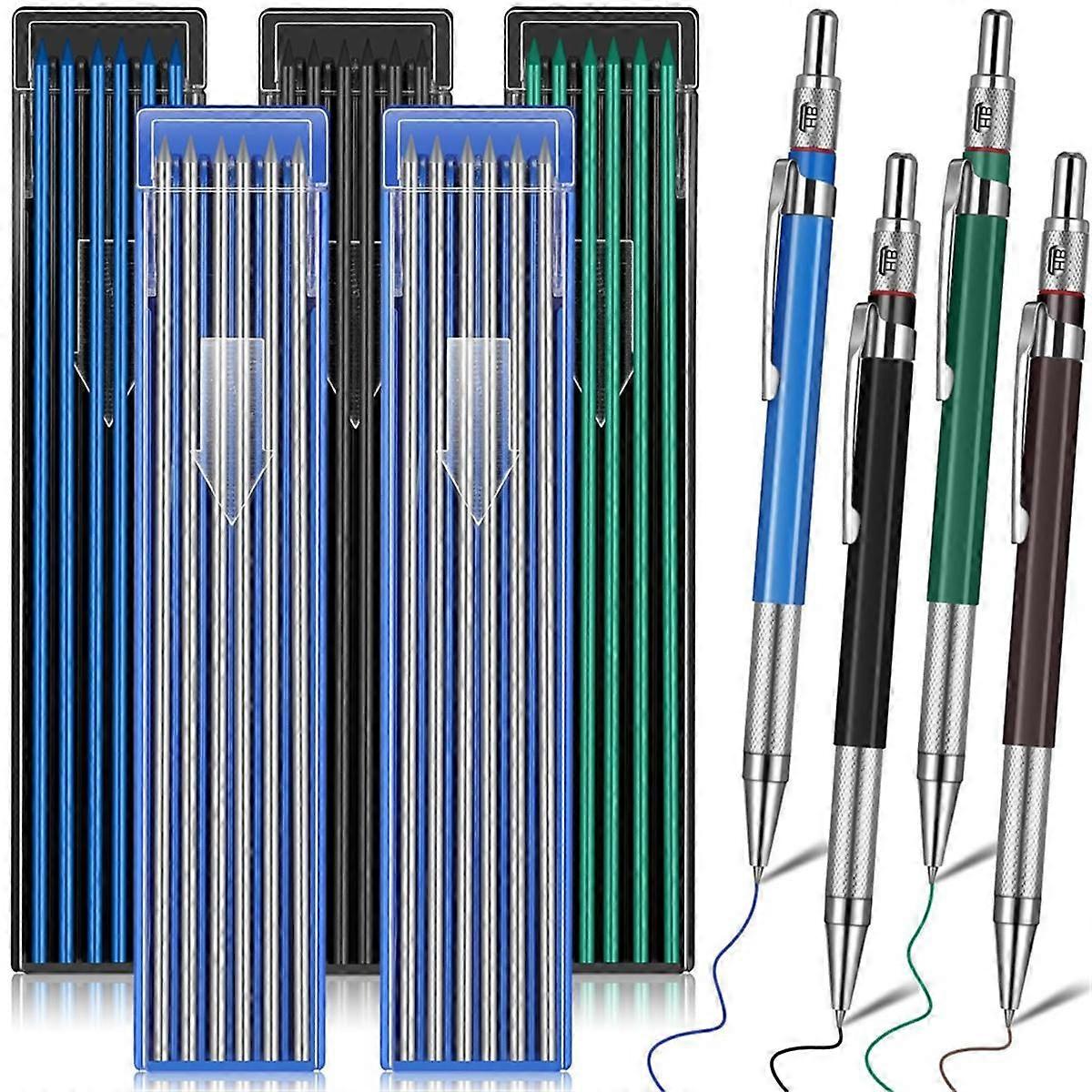 Welder Pencil with 60 Pieces Round Refills Mechanical Pencil Metal Marker Pen for Construction Work