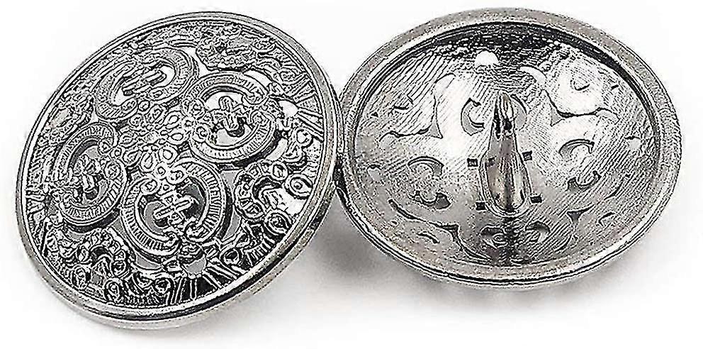 Set Of 10 Openwork Metal Coat Or Suit Buttons In Retro Style, Silver, 15 Mm
