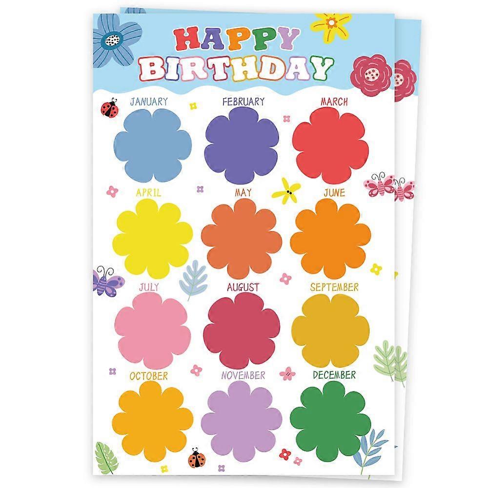 2Pcs Reusable Happy Birthday Chart Posters Birthday Chart Calendar for Classroom Decorations Rectangle Flower 430x280mm