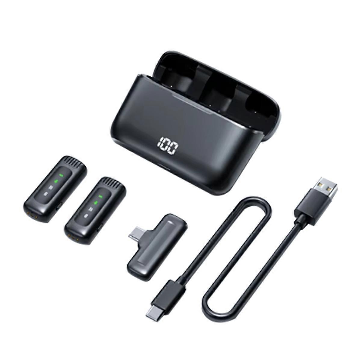 Wireless Lapel Microphone Portable Noise Reduction Audio Recording with Charging Box Type-C Interface