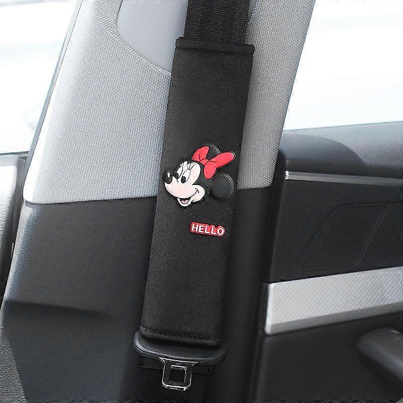 SBSG 2er-Pack Autozubehör Cartoon Seitengesicht Minnie Sicherheitsgurtabdeckung Sicherheitsschulterabdeckung Niedliches Autozubehör Dekorationsset (Schwarz)