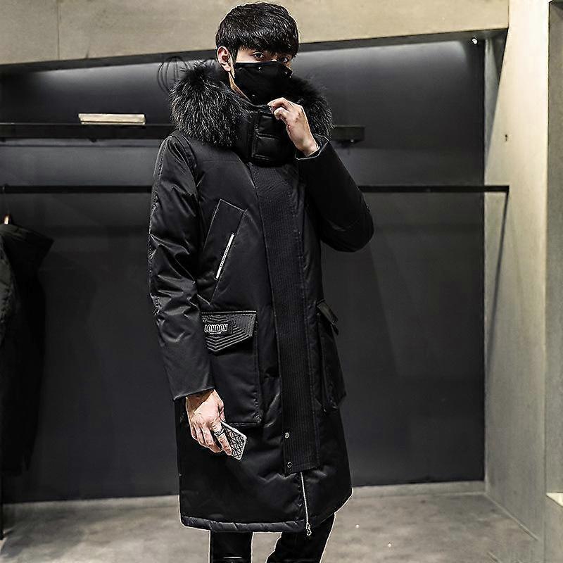 Mid-length Down Jacket Men's Winter Big Fur Collar Tooling Over The Knee Thick Warm and Cold-proof Jacket
