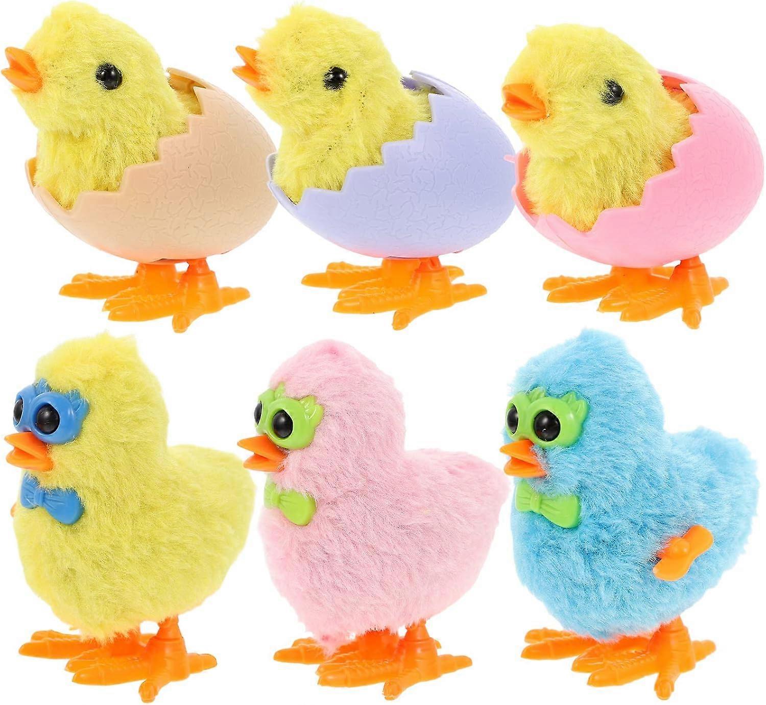 6pcs Wind Up Chicken Easter: Plastic Easter Plush Chicken Small Easter Wind Up Chicken for Easter Egg Party Favors
