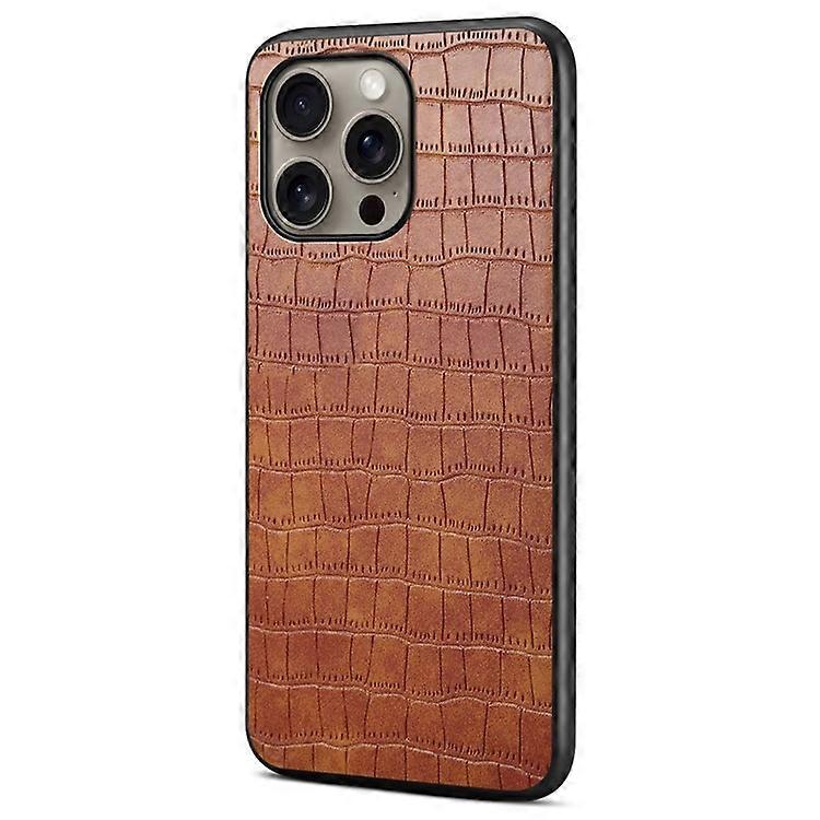 Compatible For iPhone 16 Pro Max Case Crocodile Texture Leather Coated PC+TPU Phone Cover