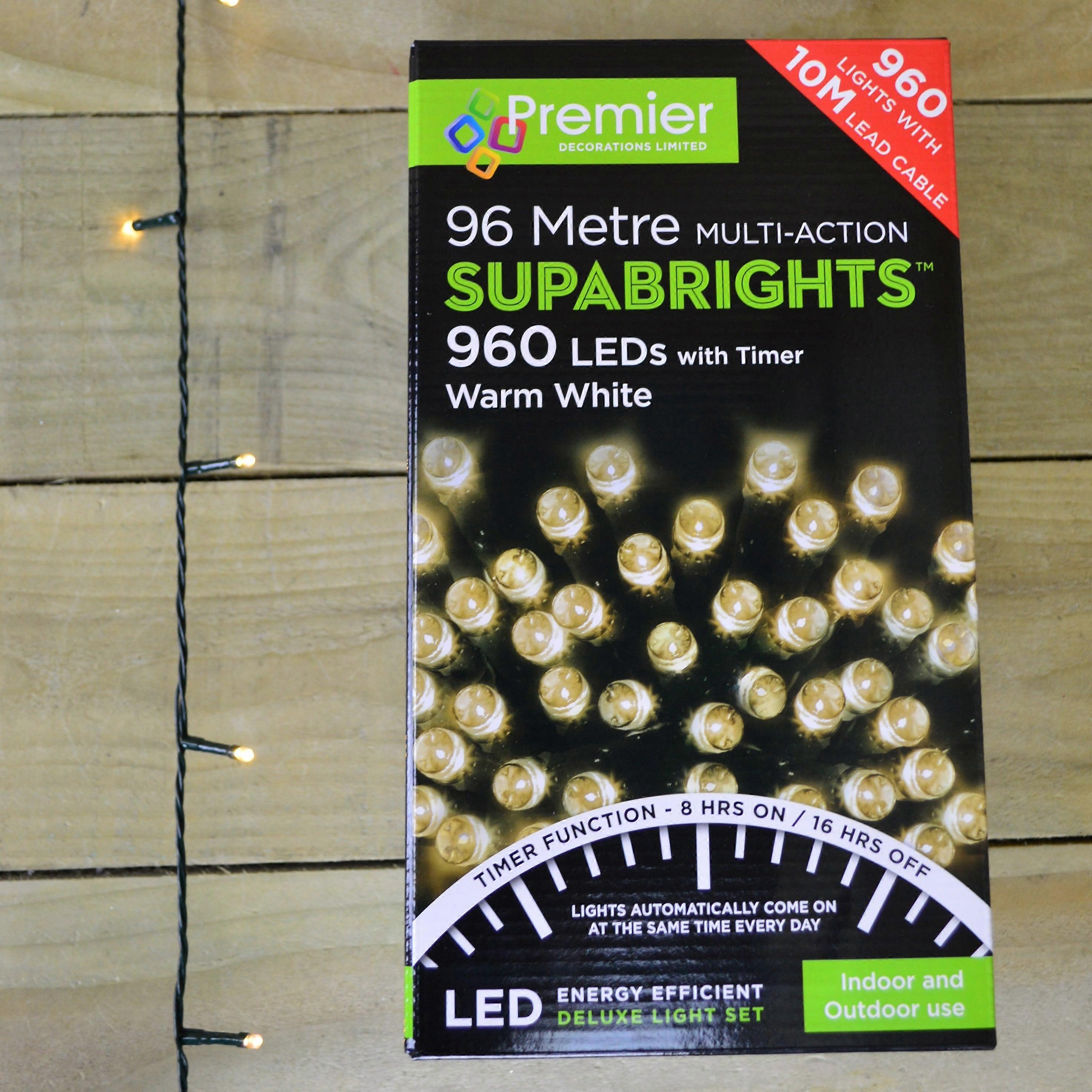 76.6M 960 Led Premier Multi Action Supabright Christmas Lights Warm White & Timer