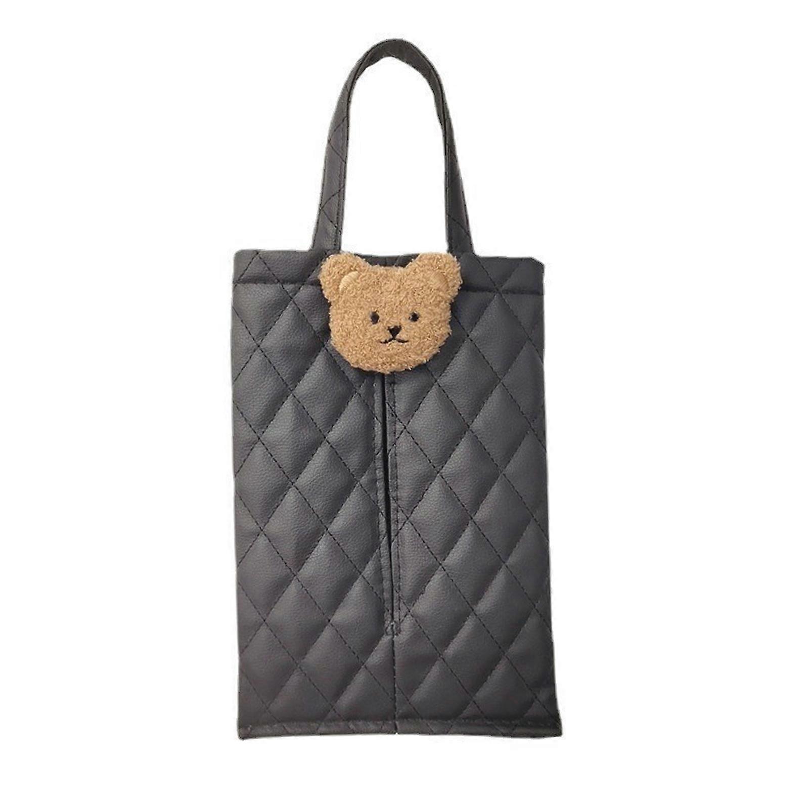 Hanging Pouch with Bear Pattern Design Practical Durable Tissue Box Holder Pouch Keep Your Auto Organized for Back Seat