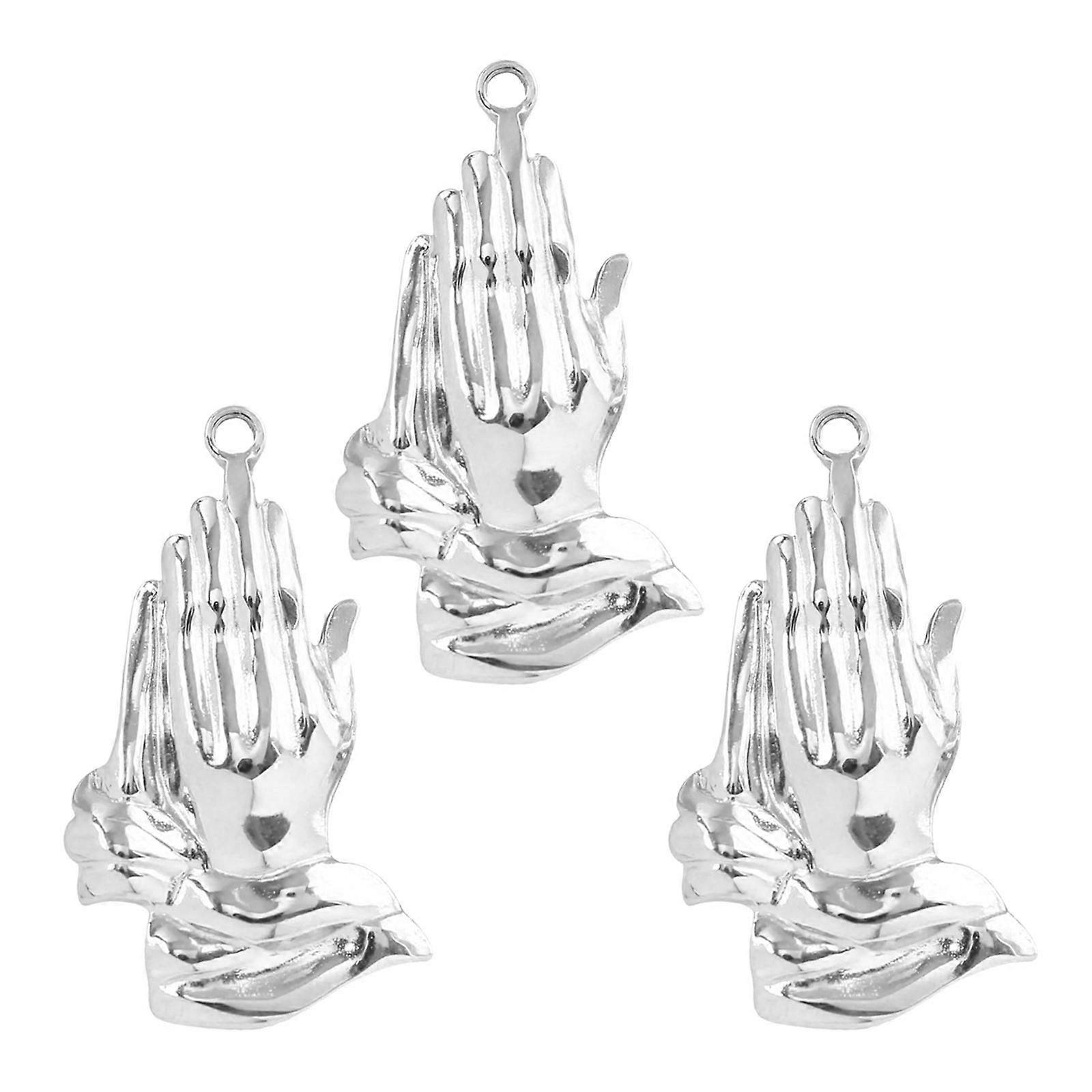 3Pcs Pendentifs en acier inoxydable Prière Main Charme Pour Projets De Bijoux Faits À La Main Religieux Collier Composants Argent