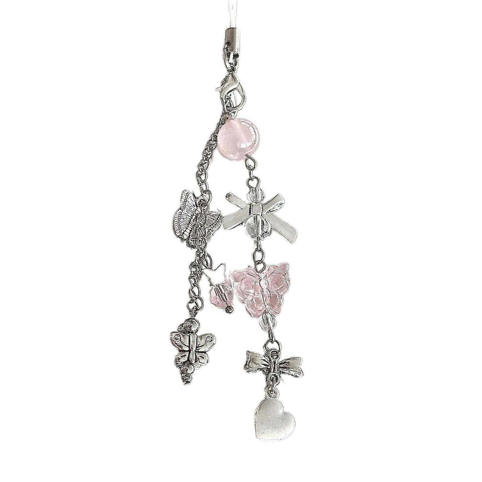 Delicate Beaded Keychain Colorful Acrylic Alloy Phone Charm Stylish Key Ornament Eye Catching Keyring Bag Accessory