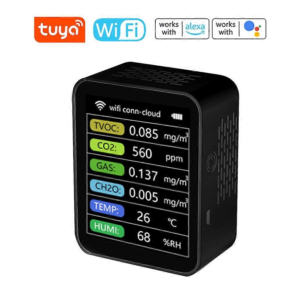 Innovative Air Quality Monitor, Multi-functional Detector with WiFi Connectivity for Real-time Monitoring in Home Office (Black)