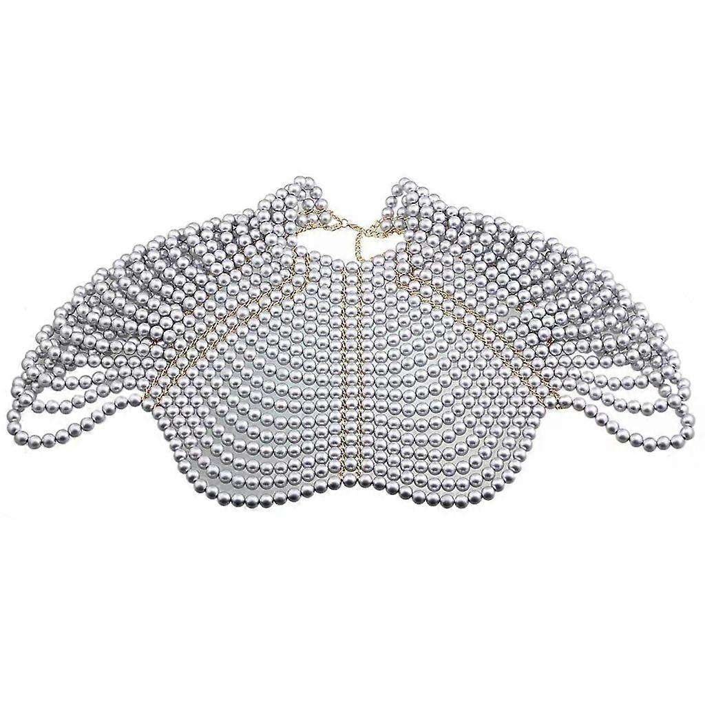 Sophisticated Multi Layer Body Chain Pearls and Tassels Beaded Necklace Shawl